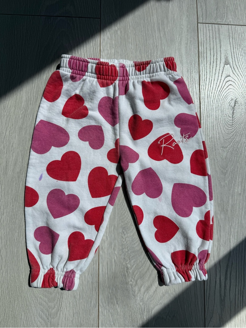 Roots Kids White Sweatpants with Red & Pink Heart Print